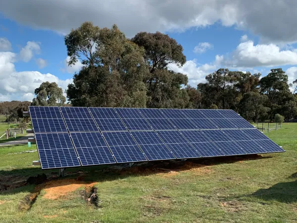 18 off-grid solar panels mounted on ground frame