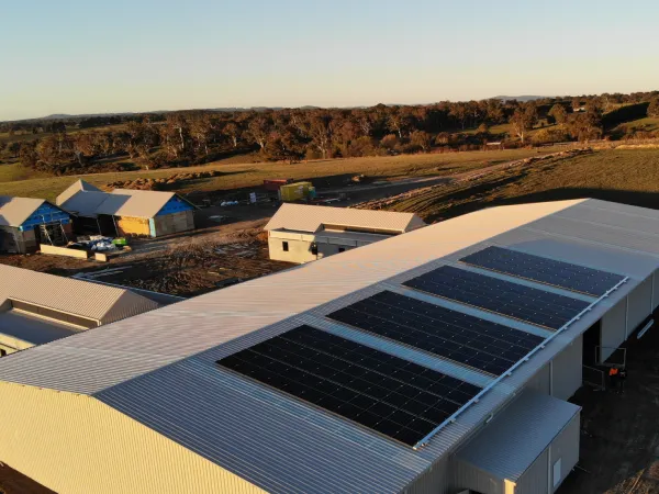 Solar panels on shed roof for large off-grid system